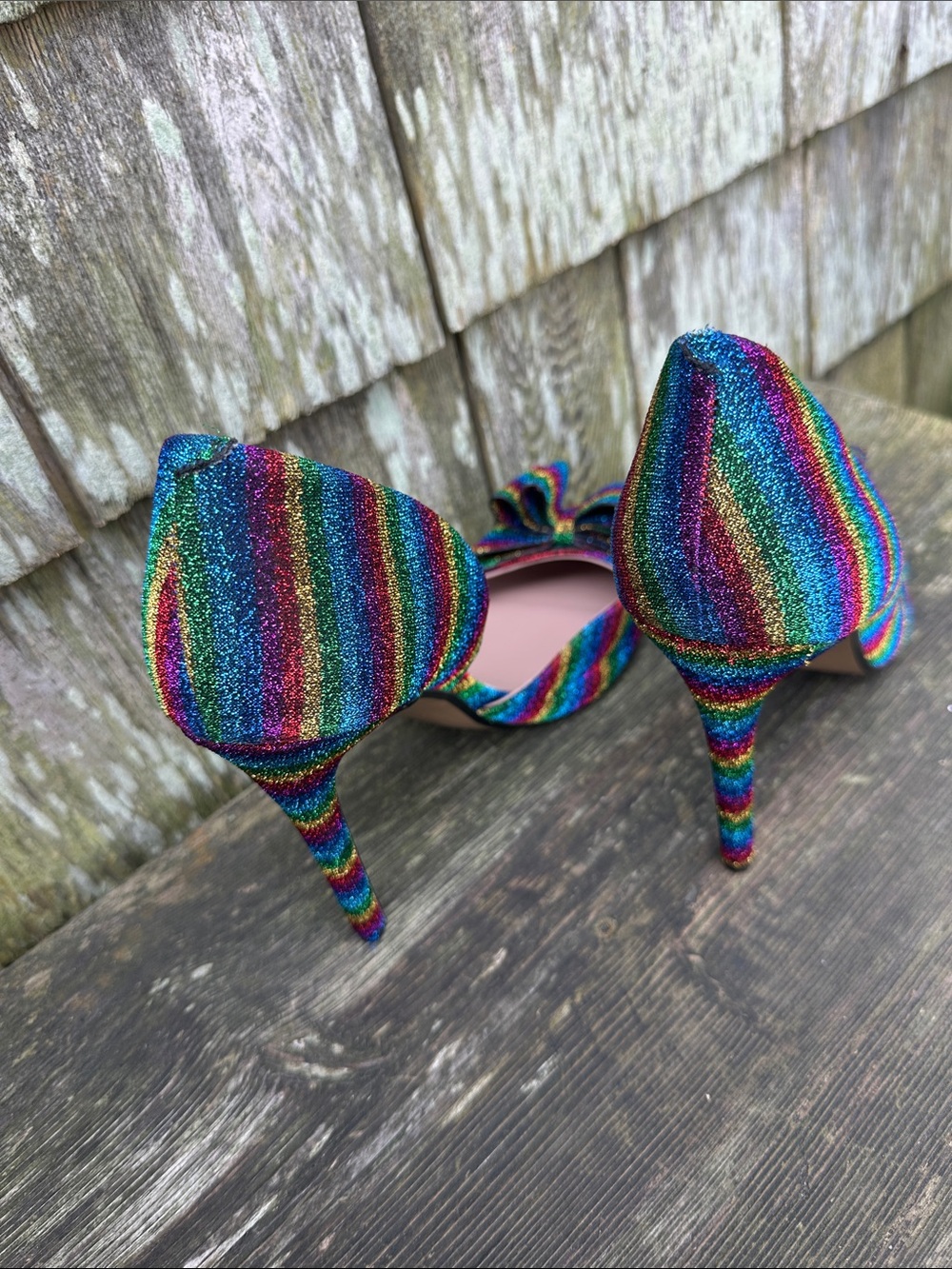 Betsey Johnson Multi-Color Rainbow Glitter Pointed Toe Heels - Picture 3 of 6